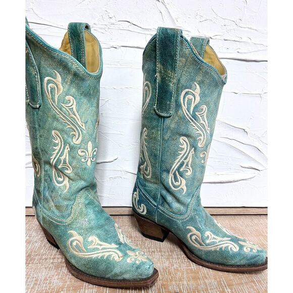 Corral Womens Size 6.5 M Turquoise & White Leather Western Coastal Cowgirl Boots - Picture 1 of 9